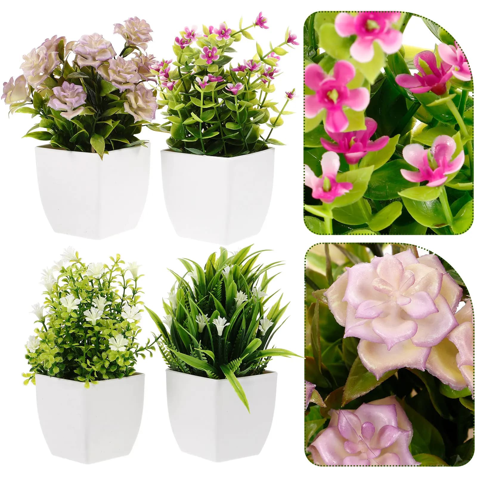 4Pcs Simulation Potted Plants Artificial Faux Greenery Small Bonsai Decor for Home Office Living Room Decoration