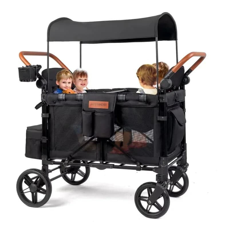 Outdoor Wagon Stroller 4 Seat With Full Canopy Camping Folding Wagon Stroller 4 Seater For Kids