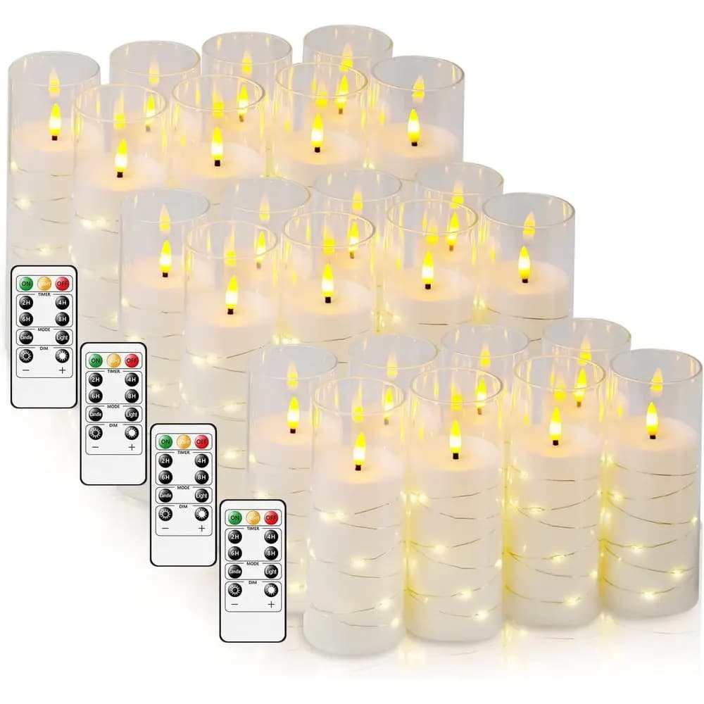 Candele a LED a pilastro alimentate a batteria con stringa di stelle, telecomando e timer, set da 24 bianche per l'atmosfera calda e l'arredo domestico
