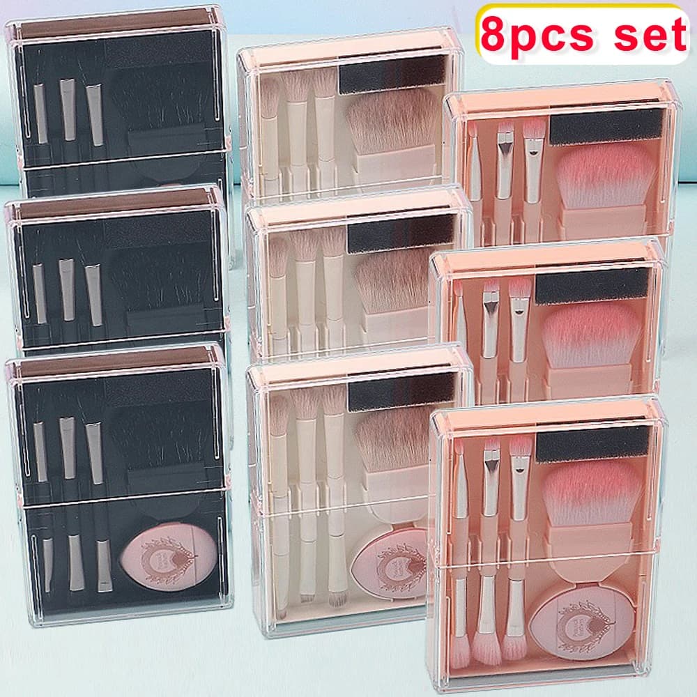 8 pezzi pennello per trucco portatile set di piumini da cipria fondotinta correttore in polvere ombretto pennelli per sopracciglia strumento per spugna cosmetica all'ingrosso