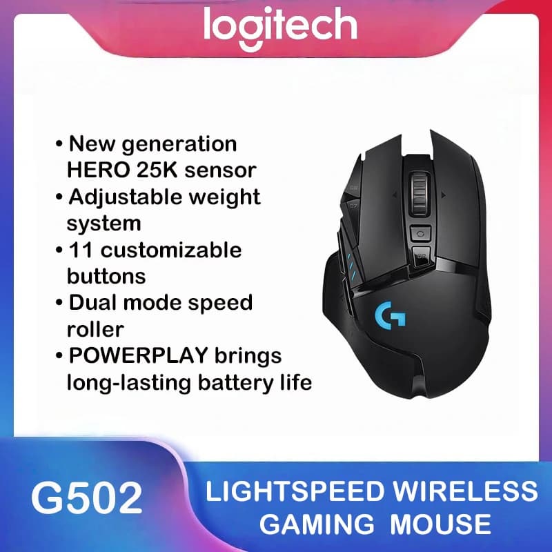 Logitech (G) G502 Mouse da gioco dual-mode wireless/cablato, design meccanico ergonomico, peso personalizzabile