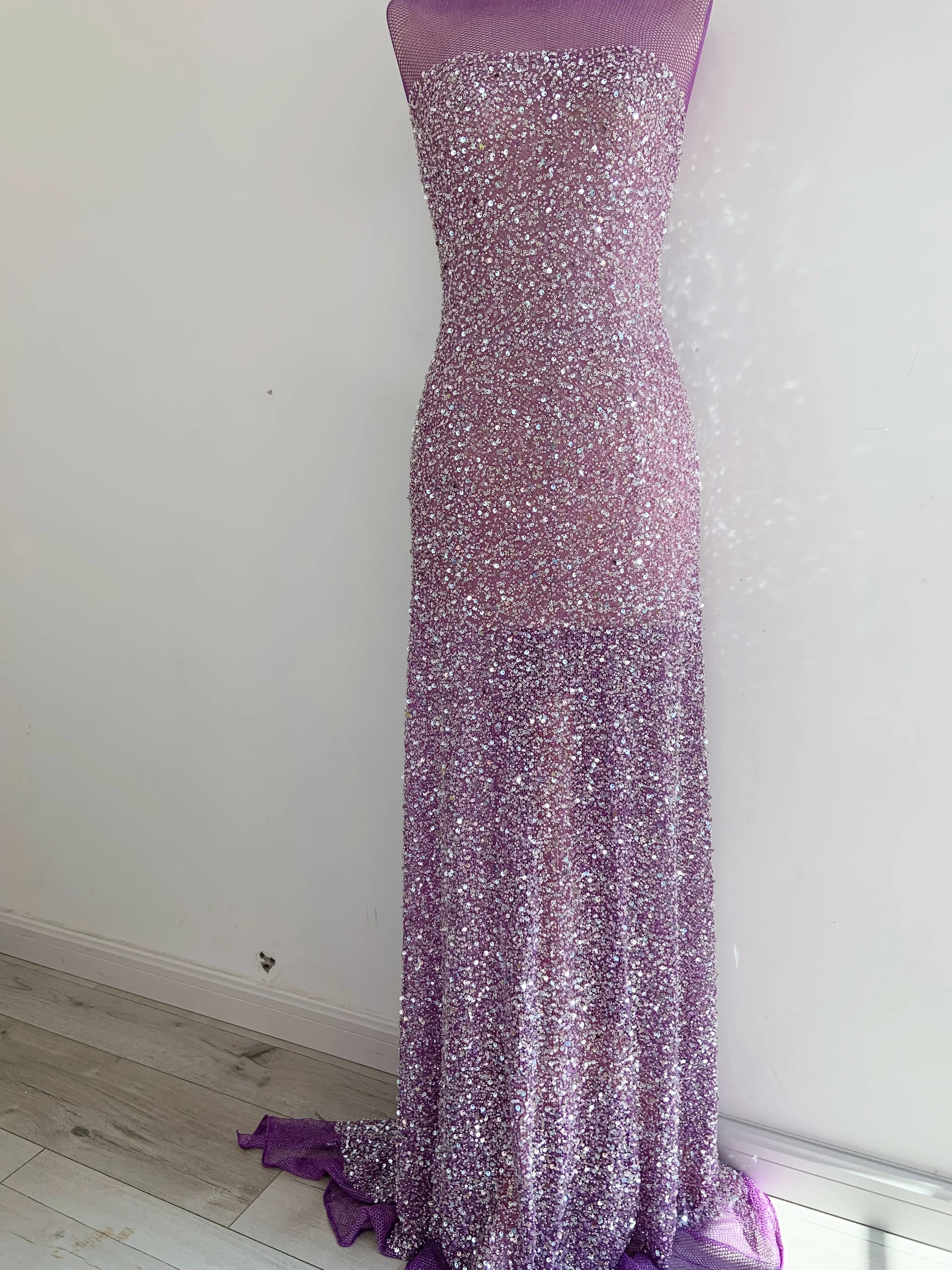 1 Yard Purple Sequins Beaded Tulle Lace Fabric for Evening Party Skirt,Ball Gown,Dance Costume,Wedding Dress