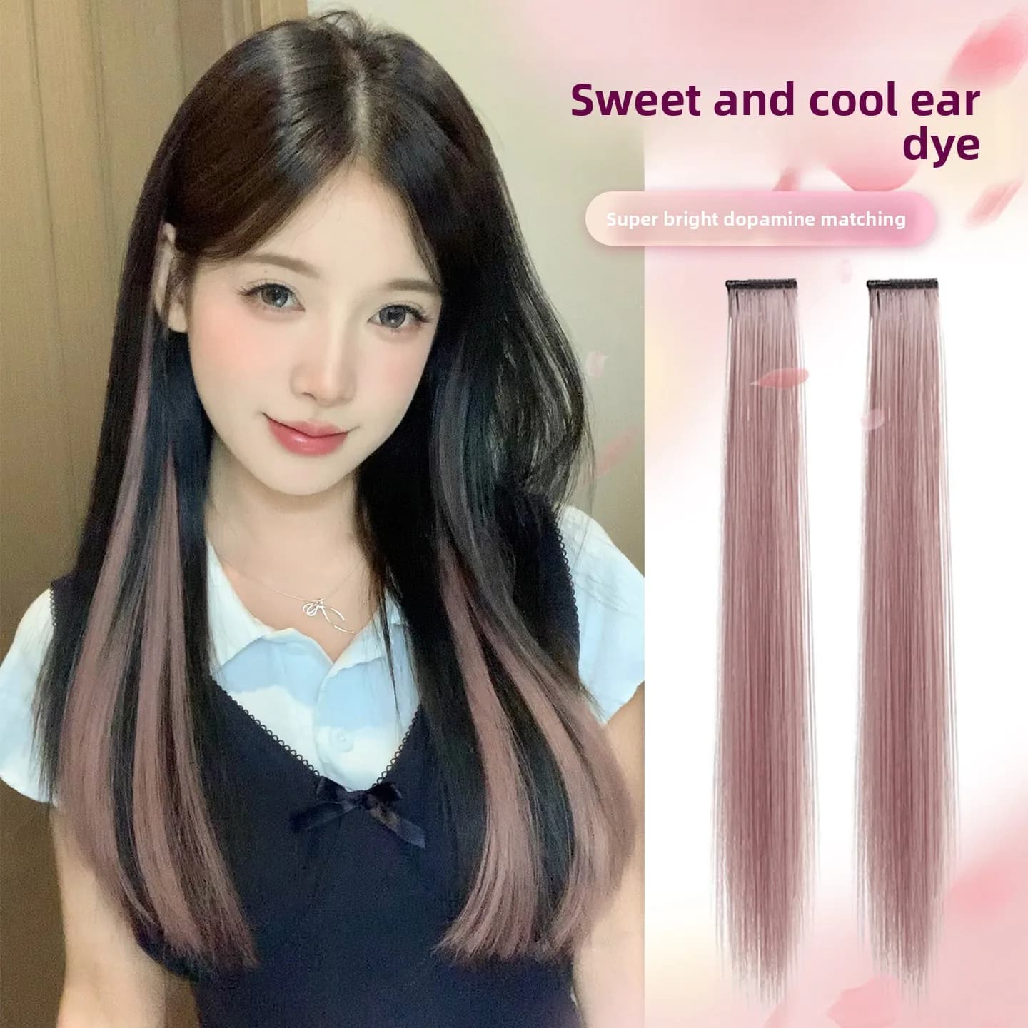 Women Small Invisible Highlight Clip-In Hair Strands Sweet Cool AgeReducing Long Straight Colored Streaked Synthetic Hair Pieces