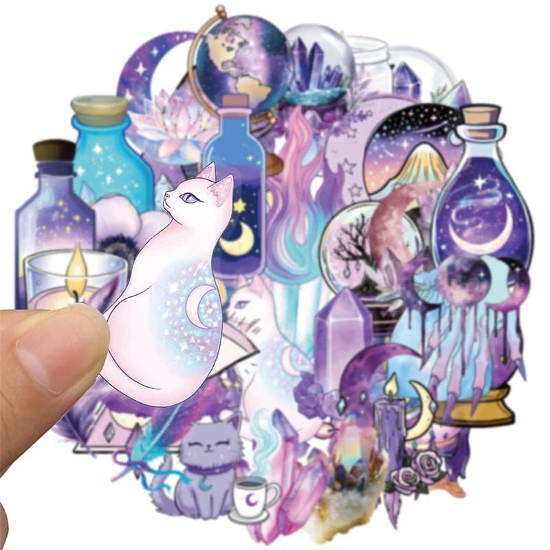 50 adesivi pianeta magico adesivi estetici strega boho decalcomanie streghe per bottiglie d'acqua, adesivo in vinile impermeabile per laptop