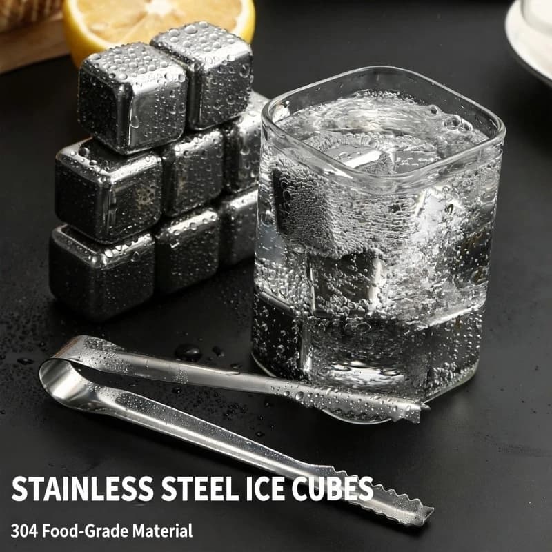 Reusable Refrigerating Stones 4/6/8 Pieces, Set Stainless Steel Ice Cubes for Whisky and Wine, Wine Coolers, Party Bar Accessories