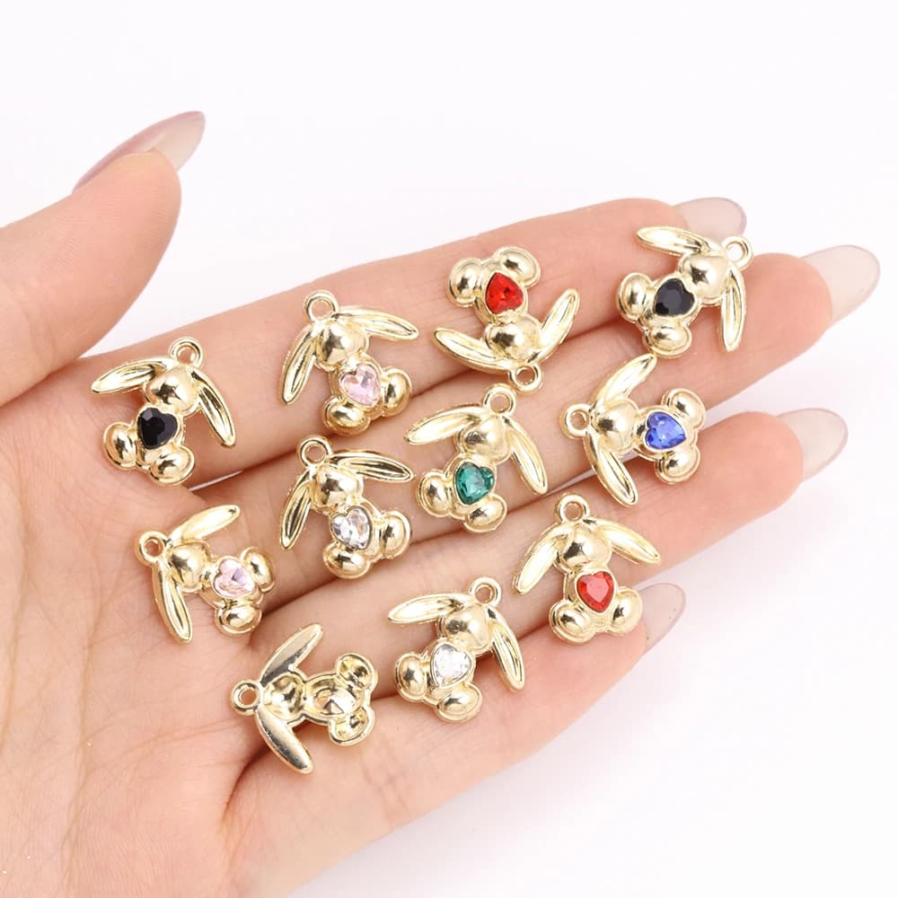 10 pezzi zircone KC lega color oro moda ciondolo coniglio collana fai da te orecchini accessori con ciondoli strass regalo gioielli per feste