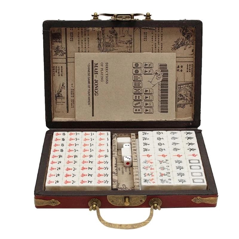 Set giochi versione Mini Mahjong portatile 146 tessere, inclusi 2 Mahjong vuoti