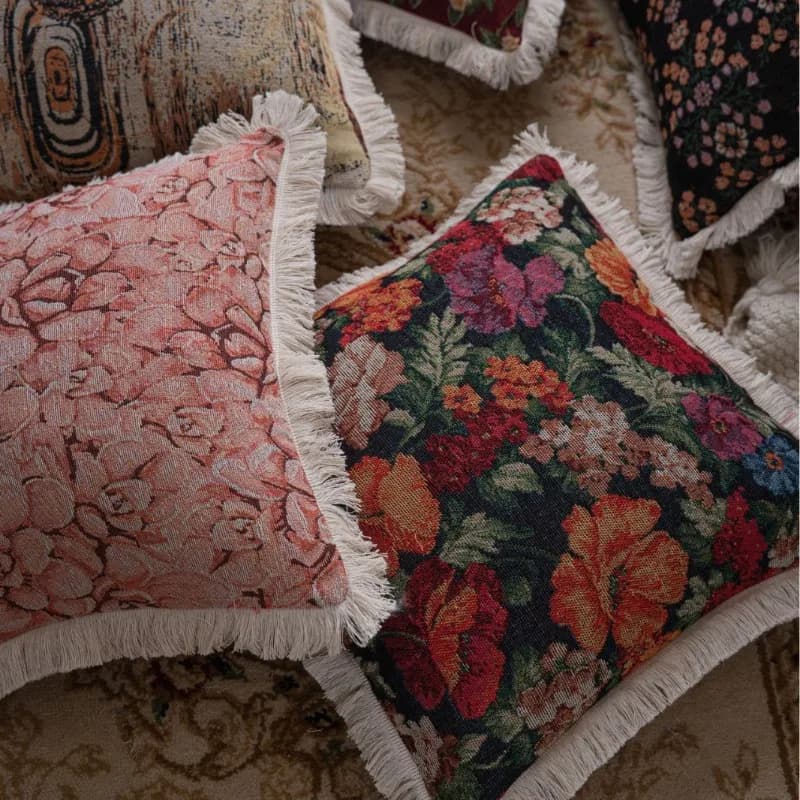 45x45 cm Pillow Case Floral Jacquard Pillow Covers with Tassels Elegant Decorative Cushion Cases for Living Room Sofa Decoration