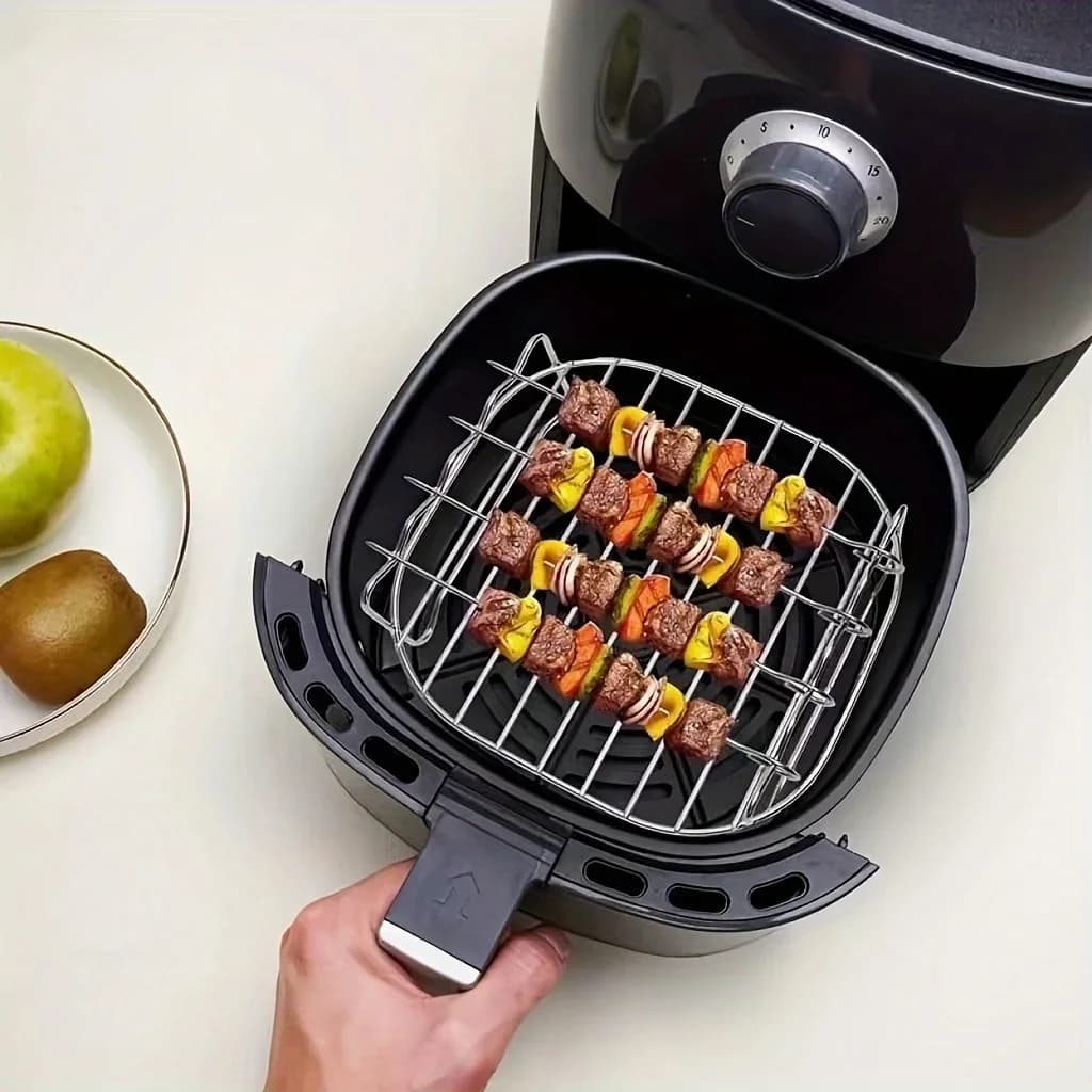 Griglia quadrata per friggitrice ad aria da 7,87 pollici, con 4 griglie per spiedini per barbecue, accessori per friggitrice ad aria, griglia da cucina e utensili da cucina dedicati