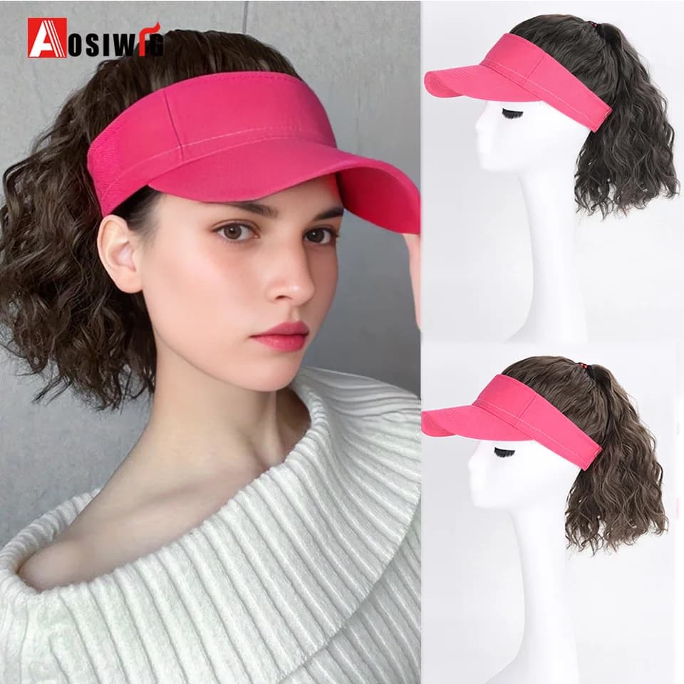 Sintetico rosa rosso cappello parrucca ombra berretto da sole estensione dei capelli ricci moda donna abbigliamento quotidiano nero marrone acqua ondulazione estensione dei capelli s