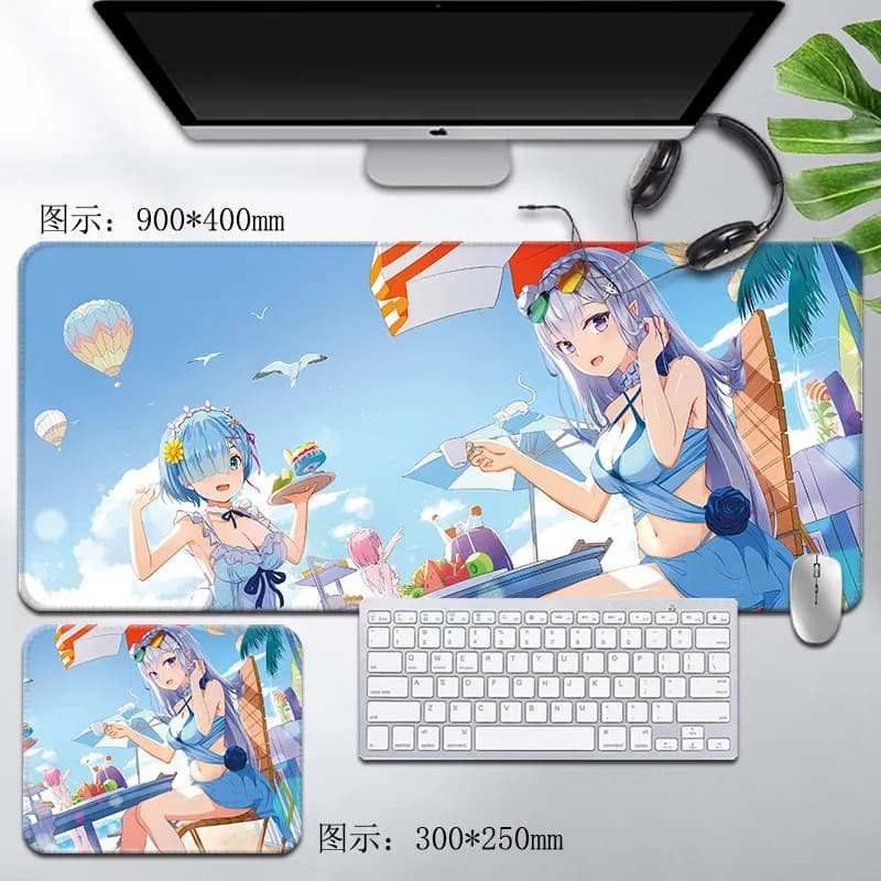 XXL Silver-haired Violet-eyed Ice Half-Elf Anime Girl Gaming Mouse Pad Non-Slip Rubber Stitched Desk Mat for PC Laptop Office