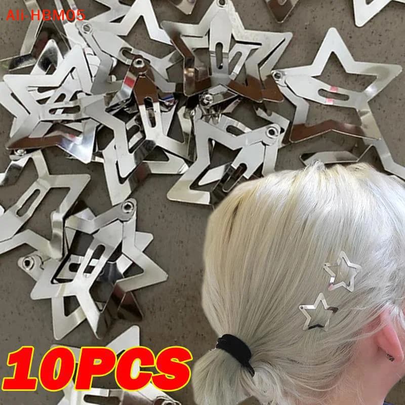 (HB05) 10 fermagli per capelli a stella, fermagli a scatto antiscivolo a forma di stella a cinque punte, accessori per capelli per ragazze e donne, fermagli per capelli in metallo Y2K