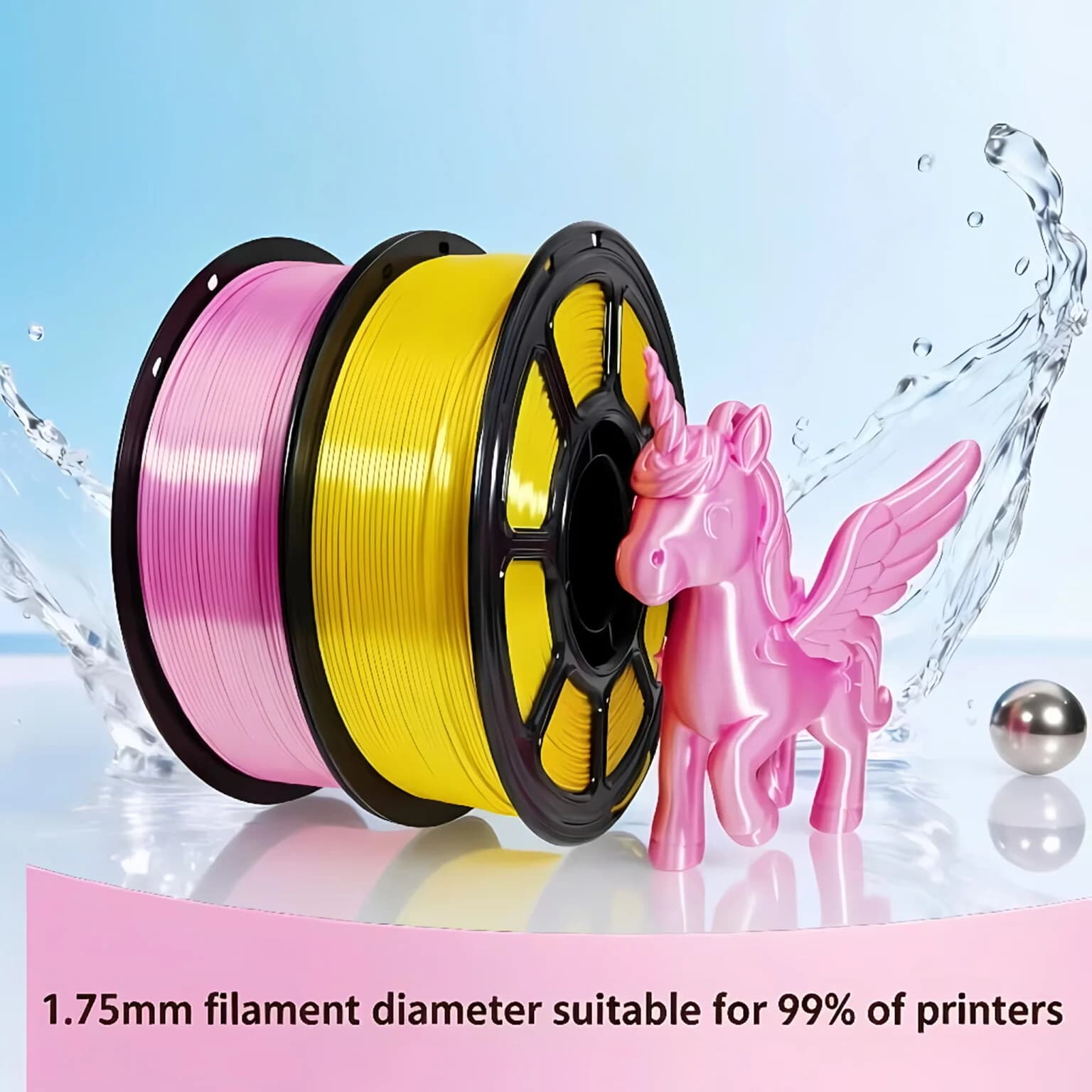 Filamento PLA Seta 1KG 1.75mm Blu Lucido Oro Rosa Teal Viola per Stampa 3D Compatibile con Bambu Lab Creality Ender 3 - Vendita all'Ingrosso
