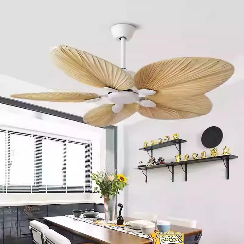 Ventilatore da soffitto con foglie di girasole del sud-est asiatico da 52 pollici Caffetteria Nanyang Palm Fan Light Restaurant con telecomando