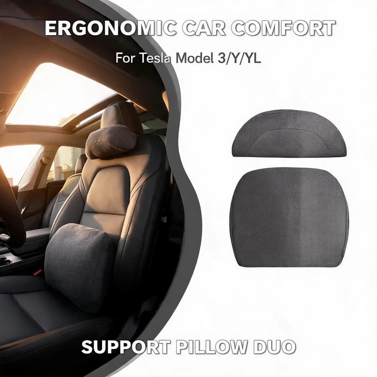 Rebound Suede Car Pillow For Tesla Model 3 Y YL Headrest Lumbar Support Neck Pillow Suede Backrest Cushion Neck Protection