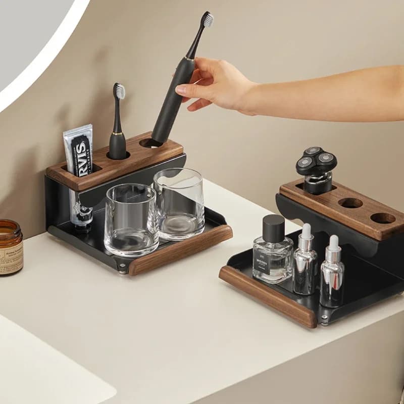 Electric brush holder in Walnut for Bathroom, Brushes, Dentifricio and Glasses for Collutory