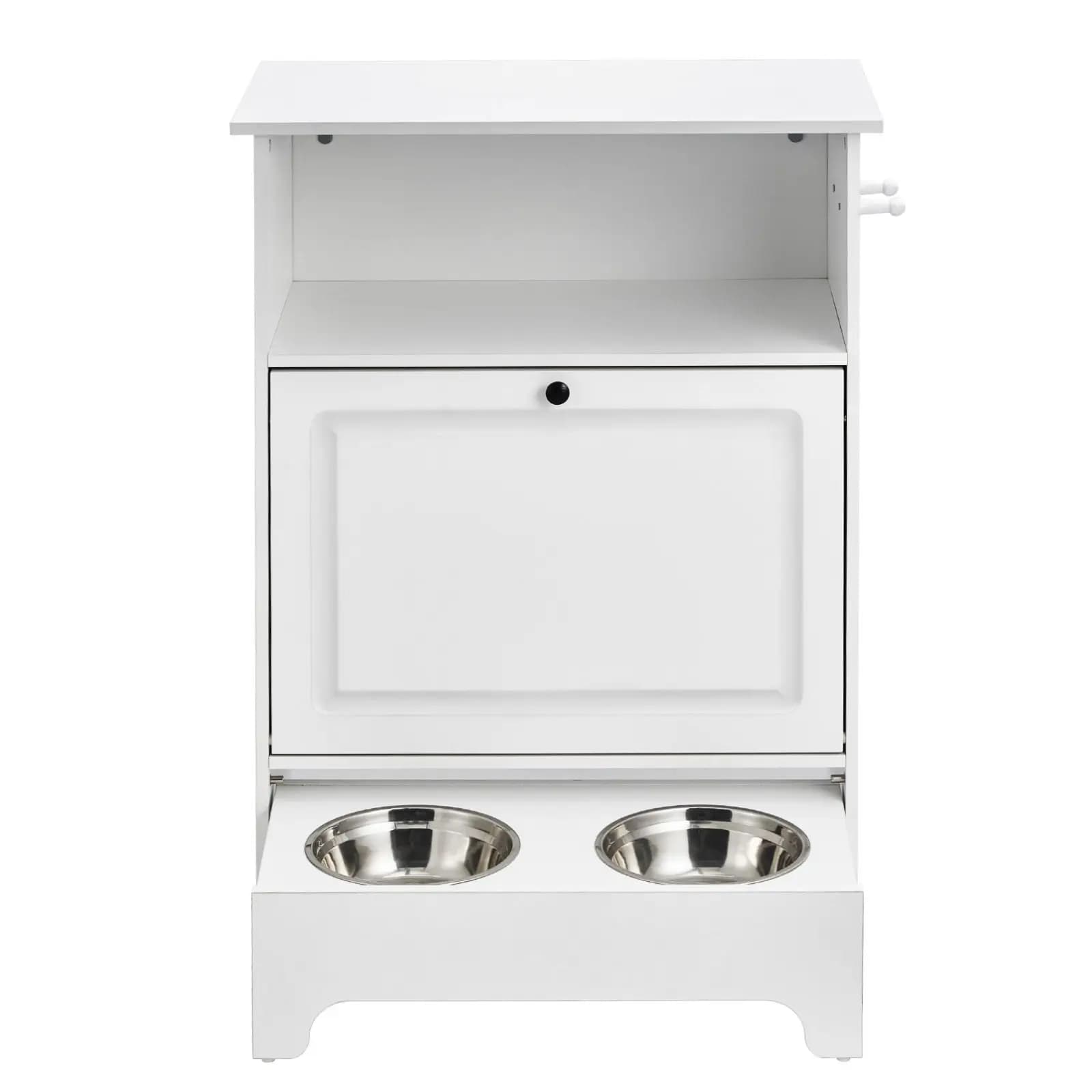 Pet Feeding Station with 2 Stainless Steel Bowls, Elevated Dog Bowls with Storage, Dog Food Storage and Feeder Station with Tilt Out Storage Cabinet, Pet Toy Storage Organizer, for Small Dogs