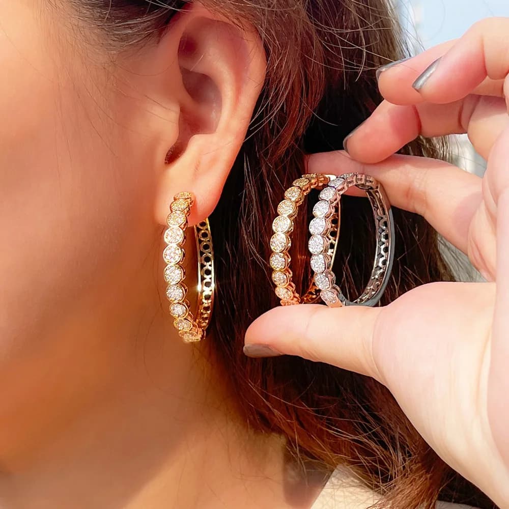 ThreeGraces Trendy White Cubic Zirconia Big Geometric Circle orecchini a cerchio rotondi per le donne eleganti gioielli per feste quotidiane ER931