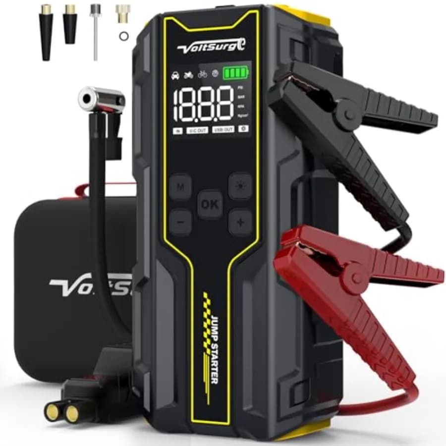 Avviatore d'Emergenza per Auto con Compressore d'Aria, 6000A di Picco, Avviatore Portatile 12V, Booster Pack 150PSI, Scatola di Avviamento Sicura con LED