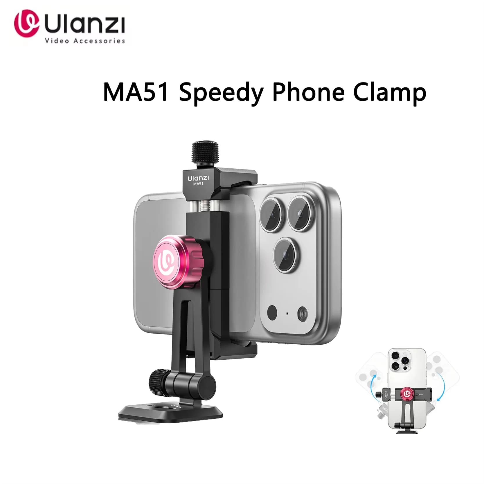 Morsetto per Telefono Originale Ulanzi MA51 Speedy, Clip Posteriore Multifunzione in Lega di Alluminio per Fotografia, Video e Streaming Live