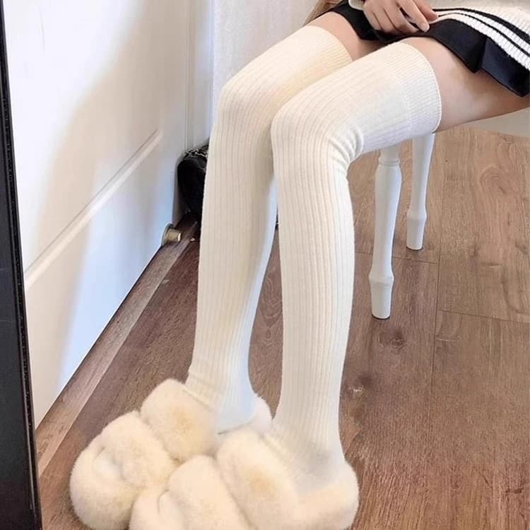 Women's Knee Socks Spring Autumn, White Striped Vertical, Fashionable Long Socks for Girls, JK Style Skinny Socks