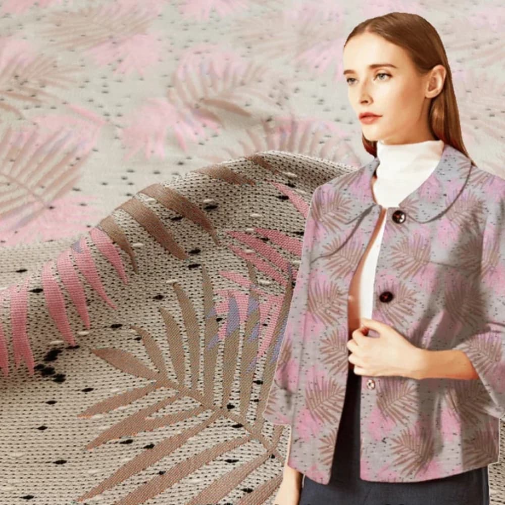 Yarn-dyed Jacquard Fabric Maple Leaf Pattern Autumn and Winter Trench Coat Dress Clothing Fabrics Diy Sewing Wholesale Cloth