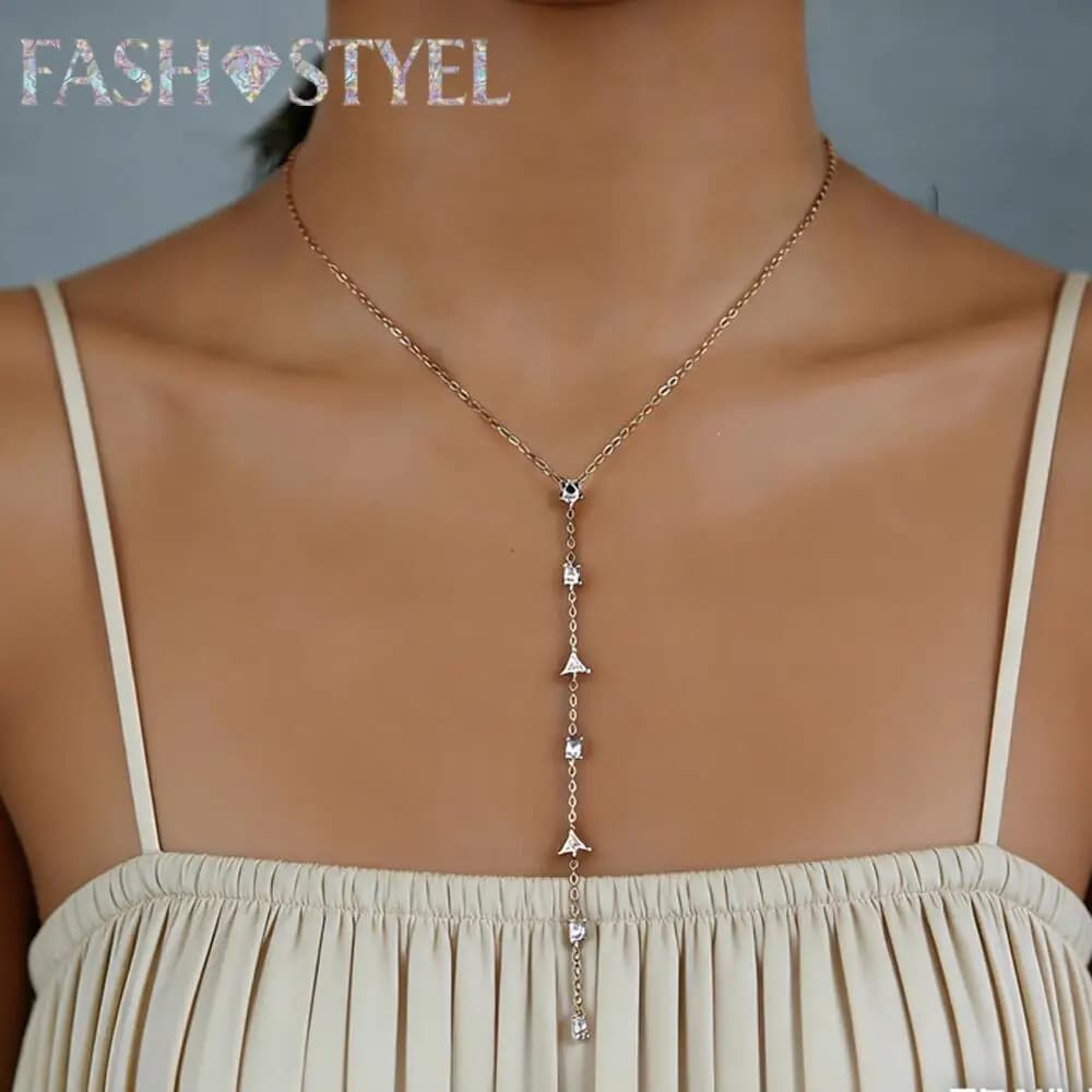 2026 Fashion Geometric Water Drop Square CZ Cubic Zirconia Sexy Long Y Lariat Necklace Luxury Women Wedding Jewelry