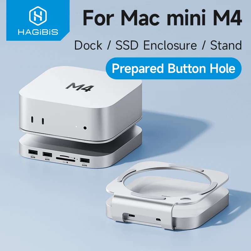 Hagibis Hub USB C con custodia SSD M.2 per Mac Mini M4/M4 Pro Supporto Docking Station Type-C Custodia SSD USB3.2 Gen2 SD4.0 TF4.0