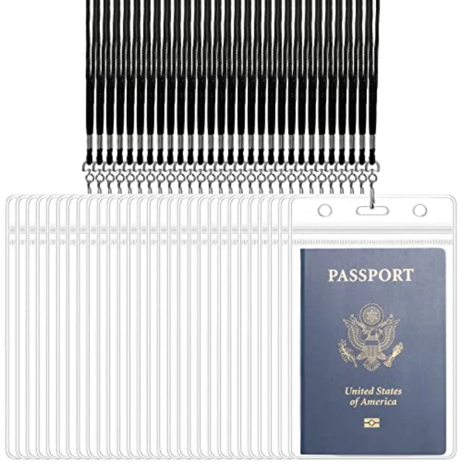 100 set di porta passaporto da 4 x 6 pollici, porta badge identificativo extra large con laccetti, porta badge identificativo verticale in plastica trasparente impermeabile.