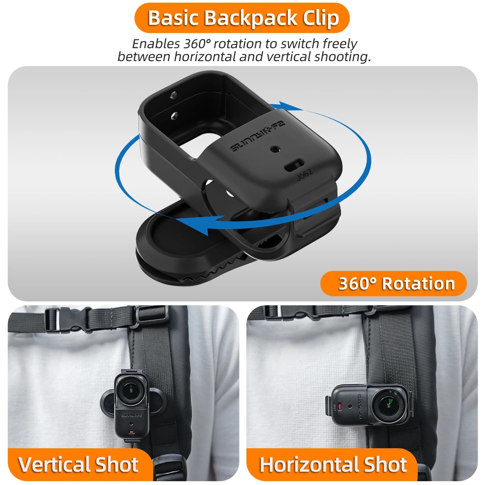 Clip per Zaino con Supporto per Action Camera a 360 Gradi ° Supporto Girevole Verticale-Orizzontale 90° ° Accessori per clip da zaino inclinabili per Dji Osmo Nano