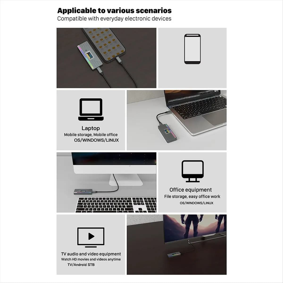 workjob Smart M.2 NVMe / SATA SSD Enclosure, USB 3.2 Gen 2 10Gbps, External M2 Adapter Case Support M-Key B +M Key UASP RTL9210