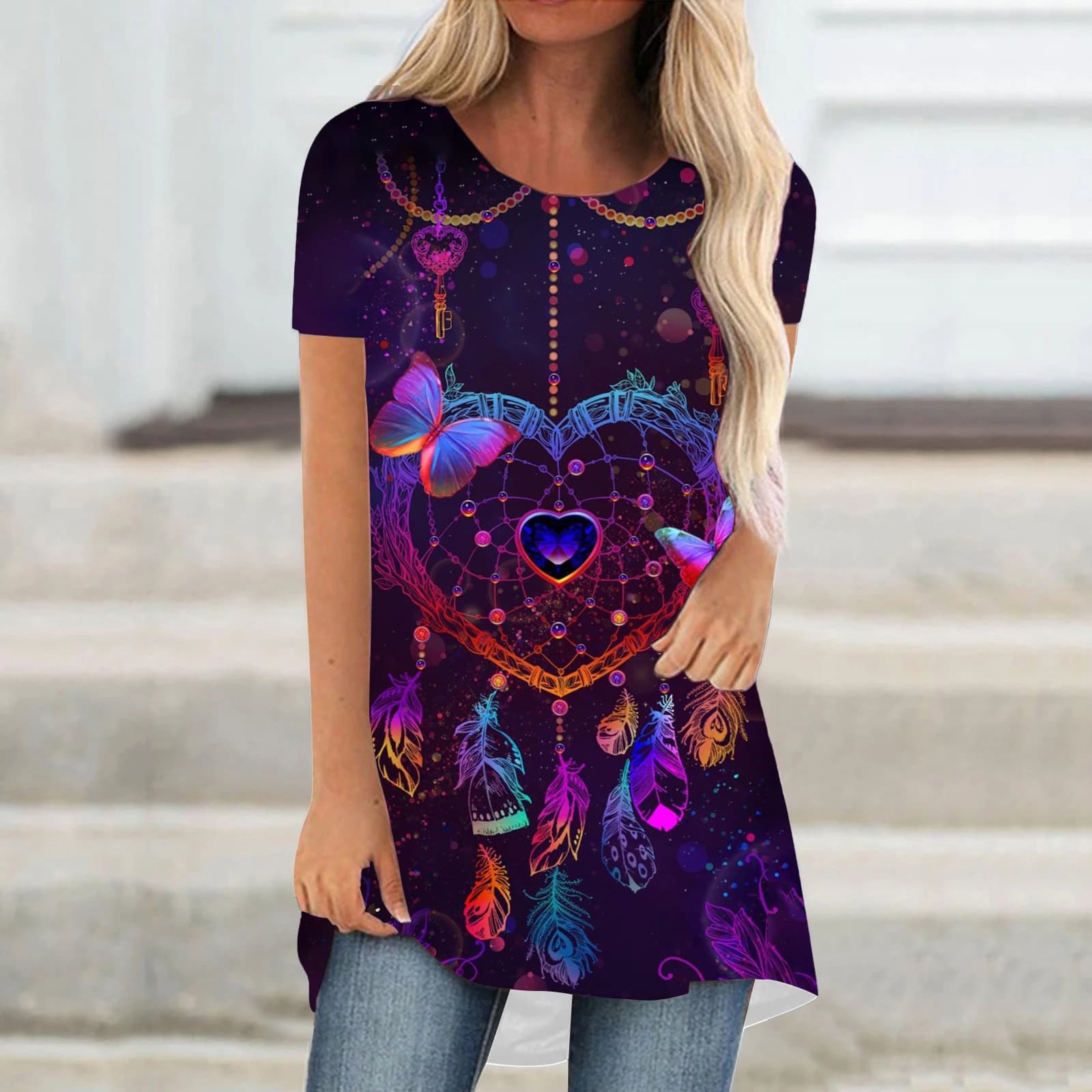 Indian Galaxy Dream Catcher 3D Print T-Shirts Women Streetwear Short Sleeve T Shirt Oversized Tunic Y2K Tops Tees Woman Clothing