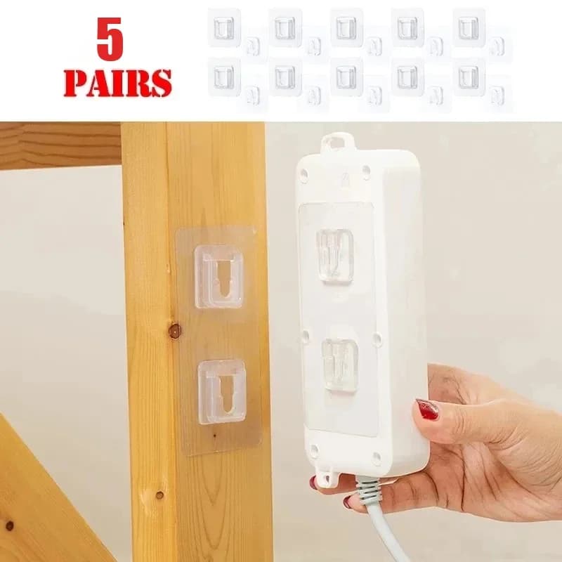 Organizzatore di cavi da 5 pezzi Ganci da parete adesivi bifacciali Gancio Ganci robusti Supporto da parete con ventosa