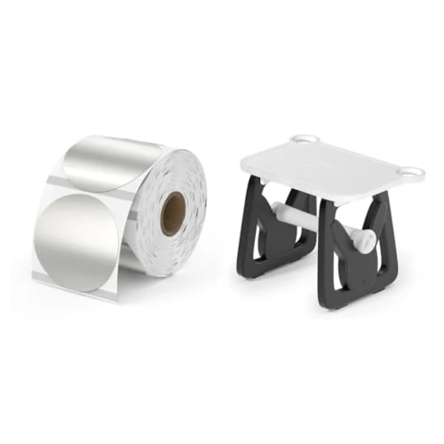 Etichette Adesive Termiche Argentate Circolari da 2 Pollici Stampabili + Porta Etichette