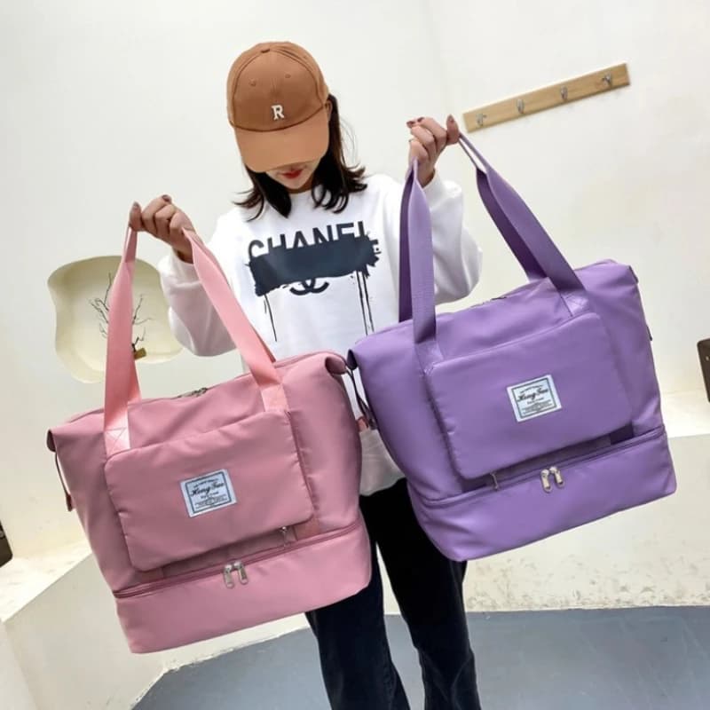 Waterproof Women Tote Bag Multi Pocket Shoe Compartment Gym Handbag Weekend Short Overnight Trip Foldable Storage Fitness Bag