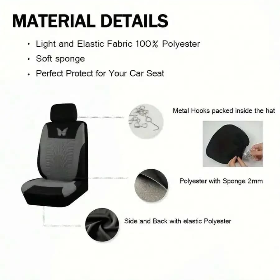 2pcs Universal Elastic Car Seat Cover And Pillowcase Lightweight Breathable Polyester With Sponge