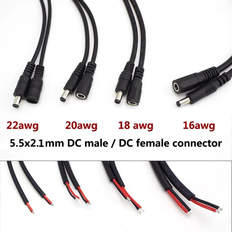 16/18/20/22awg 7A 10A DC Maschio Femmina Cavo di prolunga del connettore di alimentazione 5.5x2.1mm Filo di rame Corrente per la luce di striscia del LED