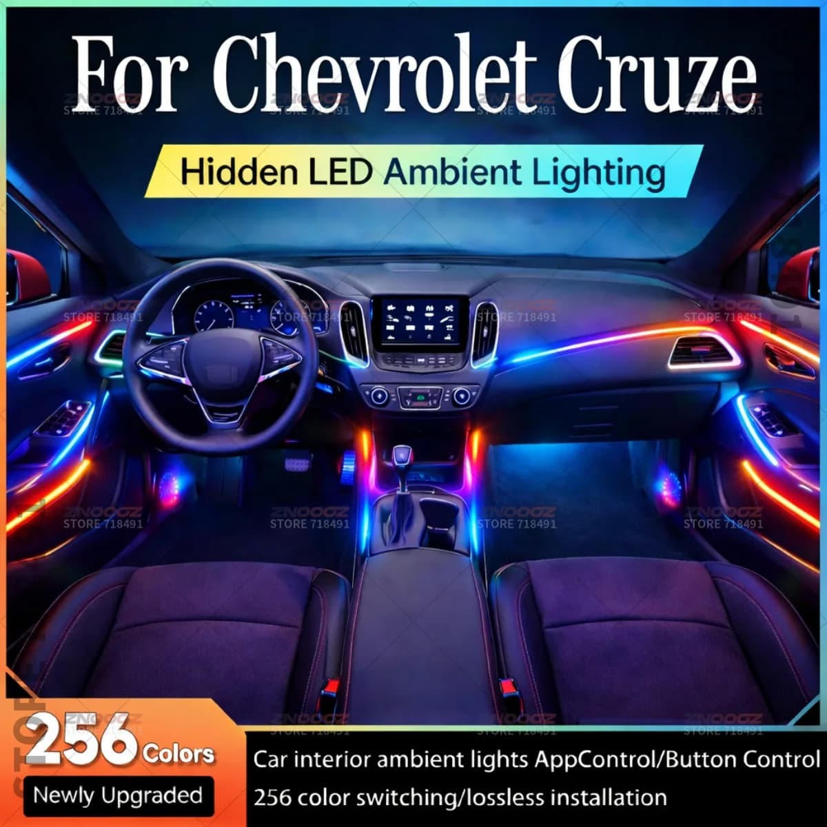 22in1 RGB Interni auto Acrilico Luci ambientali per auto RGB Nascosto Striscia acrilica Decorazione Atmosfera Accessori per Chevrolet Cruze