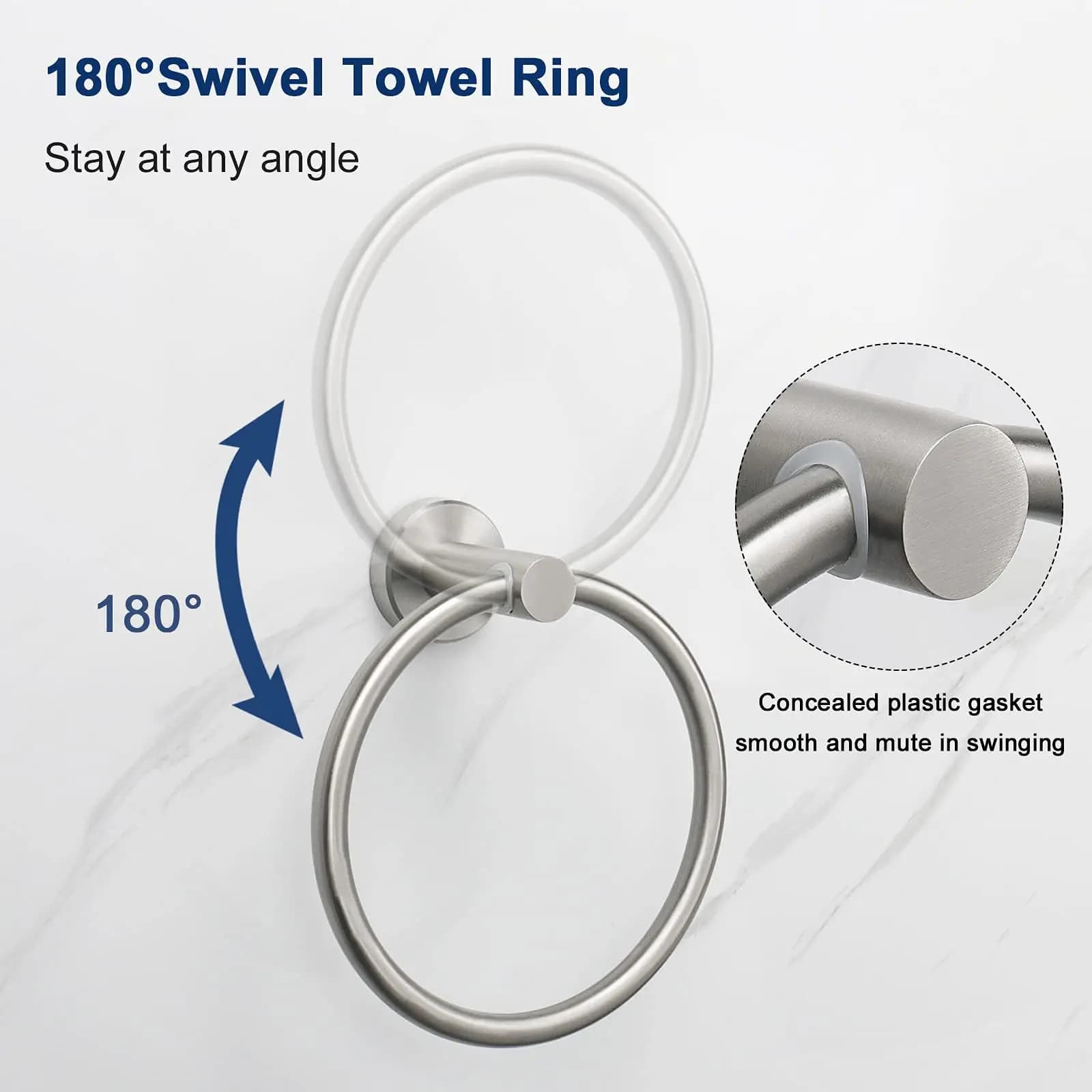 Anello Portasciugamani da Bagno, Gancio Porta Accessori, Supporto per Asciugamani in Acciaio Inox 304, Moderno Appendi Asciugamani Rotondo