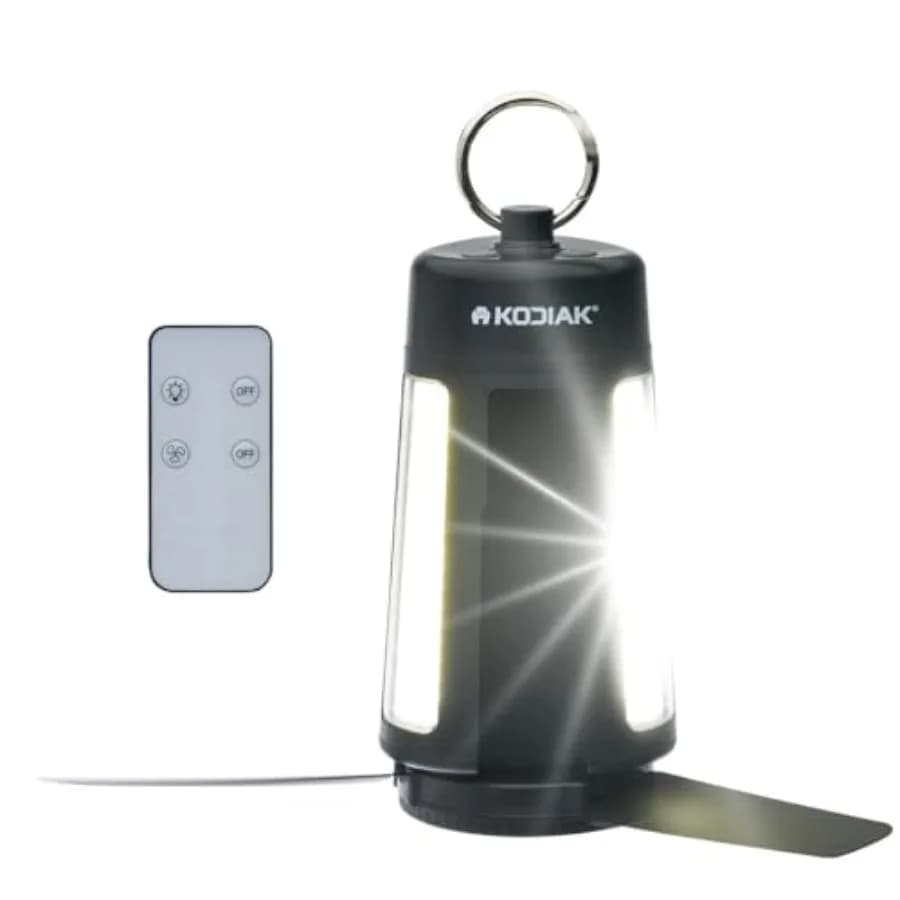 Camping tent light and fan combo: ABS plastic, black, rechargeable with built-in USB power bank and multi-speed cooling