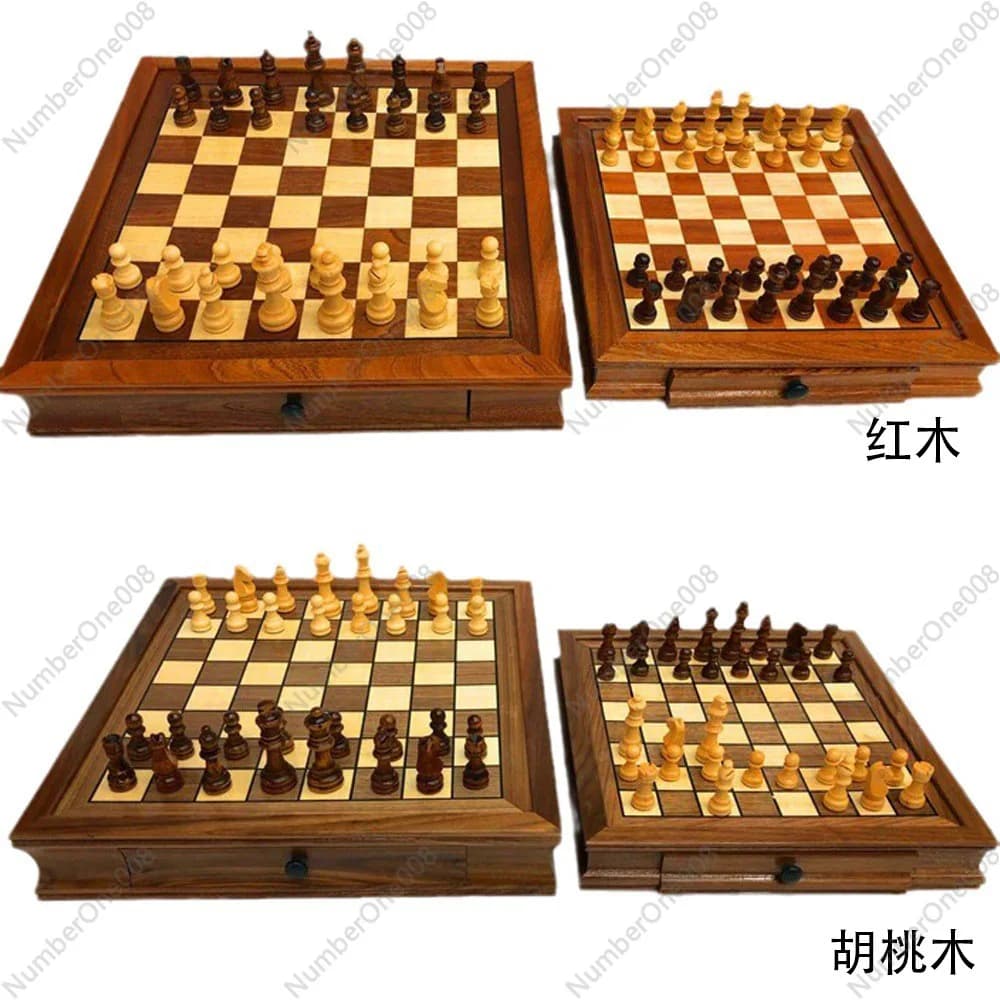 Set di Scacchi Magnetico in Legno con Cassetto Portaoggetti, Gioco da Tavolo Portatile ed Ecologico, Vendita Diretta dalla Fabbrica