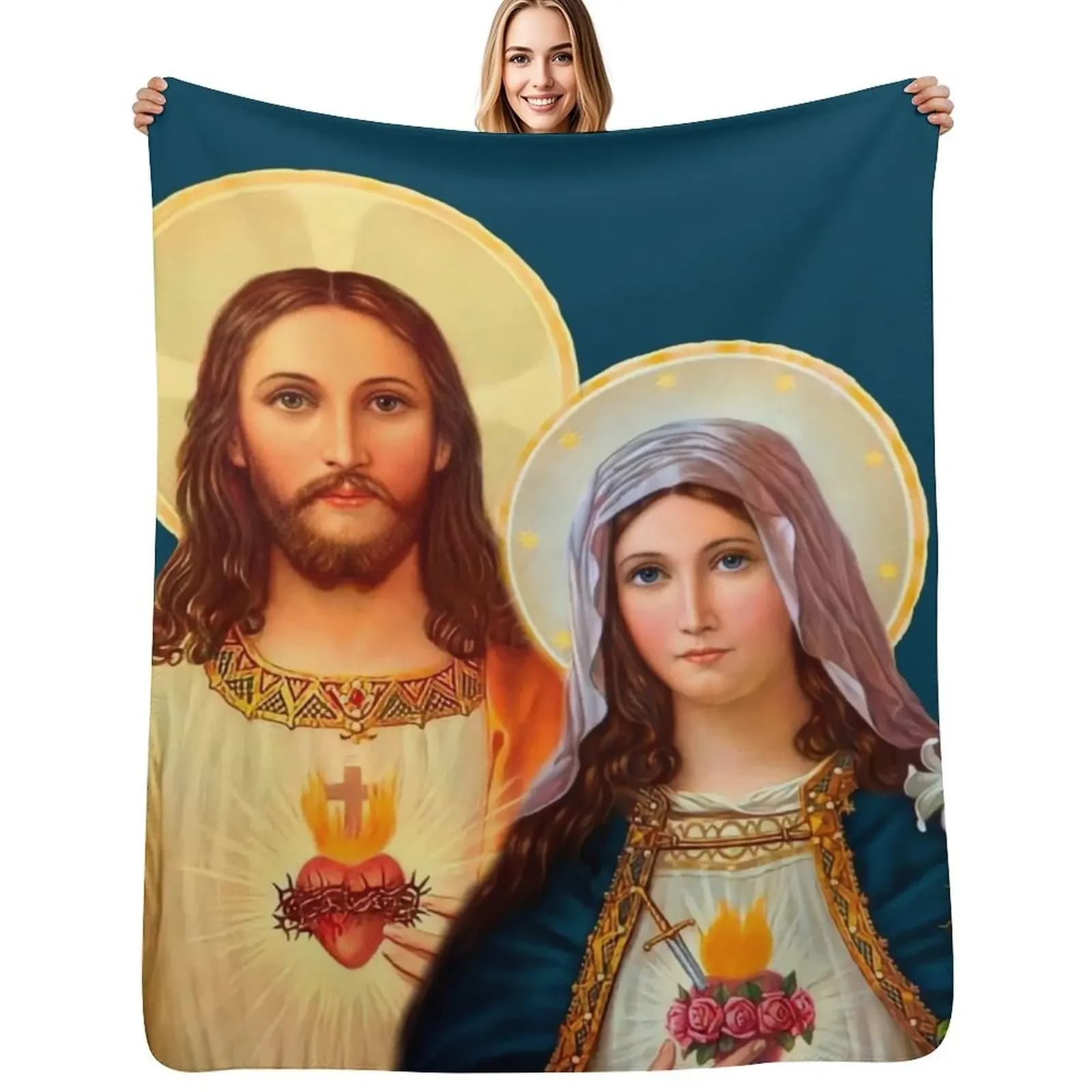 Twin Hearts - II (Jesus and Mary) transparent background Shooting cover Slim sleeping bag cover in flannel