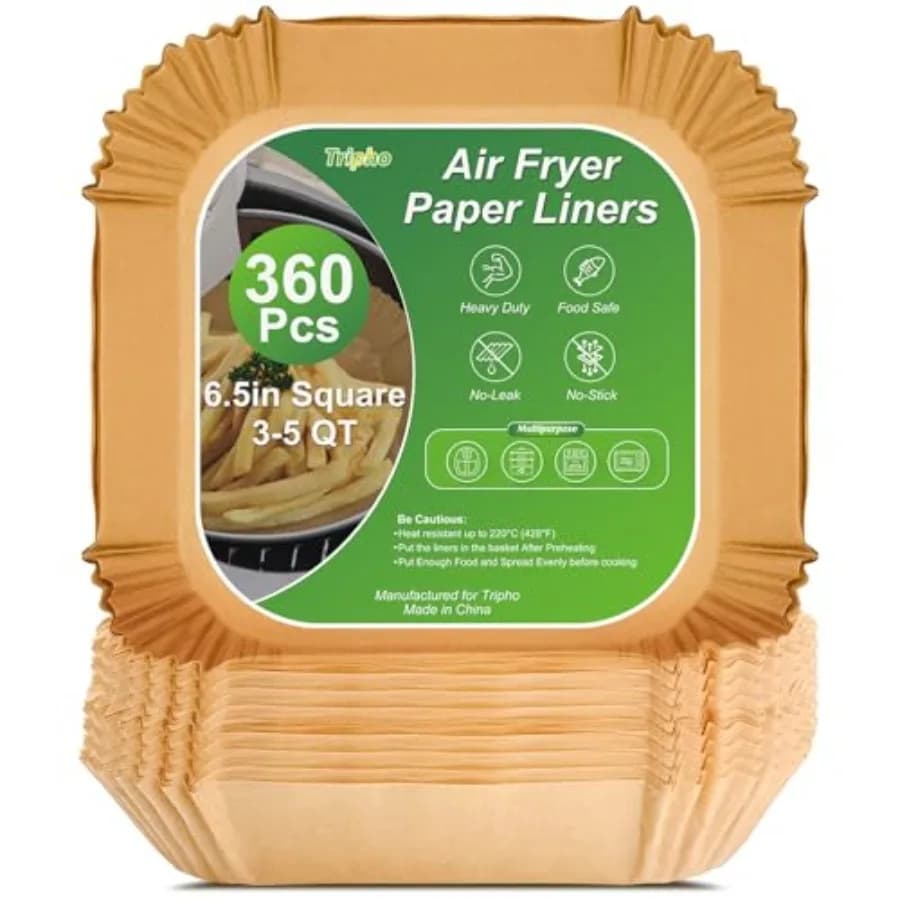 360 Pcs 6.5" Square Unbleached Heavy Duty Air Fryer Paper Liners Disposable, Non-Stick and Non-Leak Parchment Paper Liners for