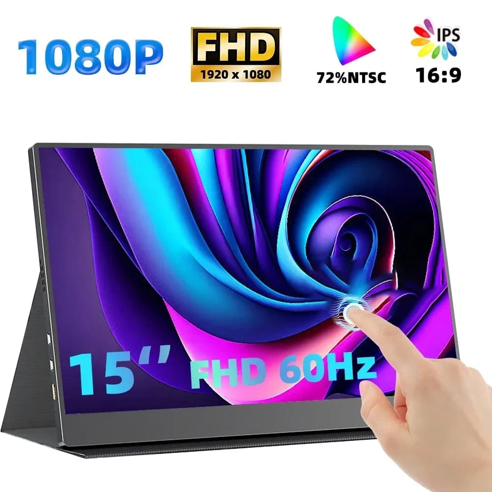 Touchscreen 15' Portable Monitor Full HD Office Aluminum Alloy Second External IPS Display For Laptop XBox PS4/5 Switch Phone PC