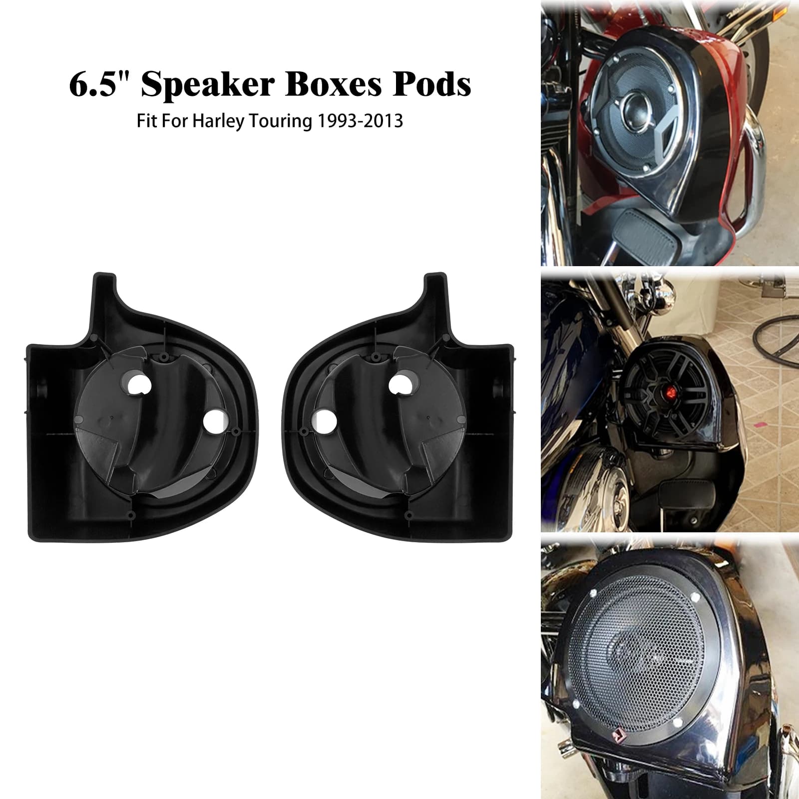 Motorcycle Black 6.5" Speaker Boxes Pods Vented Lower Fairing Box For Harley Touring Electra Street Road Glide Road King 93-2013
