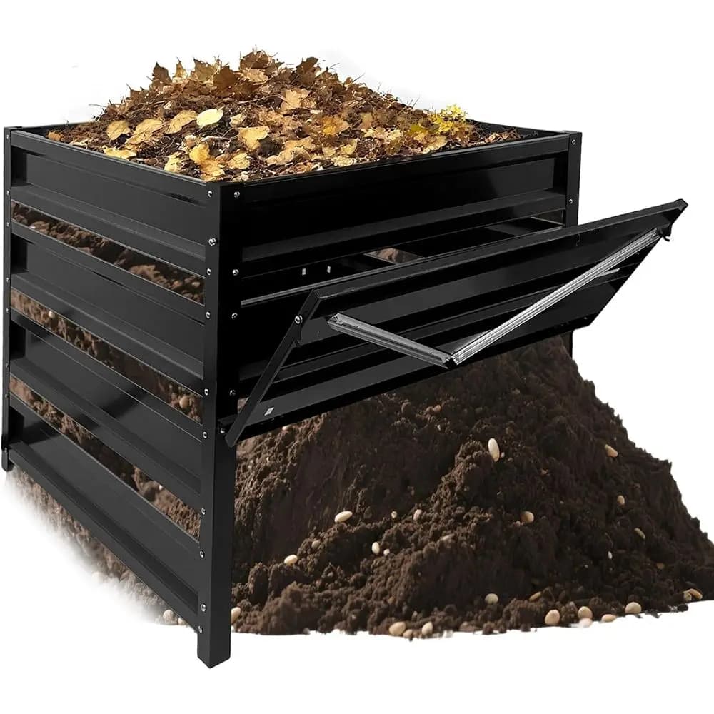 Contenitore per compost da esterno - Contenitori per compost in rete metallica da 285 galloni con rivestimento antiruggine, contenitore per compost per rifiuti, foglie e kitc
