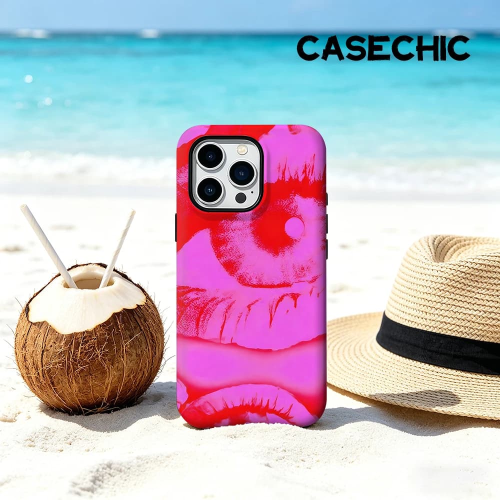 Custodia CaseChic opaca antiurto per MagSafe per iPhone 17 16 15 14 Plus 13 Pro Max, rigida, con occhi astratti rosso e rosa