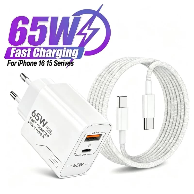 GaN Fast Charging 65W USB Type C Charger EU KR US PD 3.0 Quick Charge Wall For Phone Adapter For iPhone 15 Xiaomi Huawei Samsung