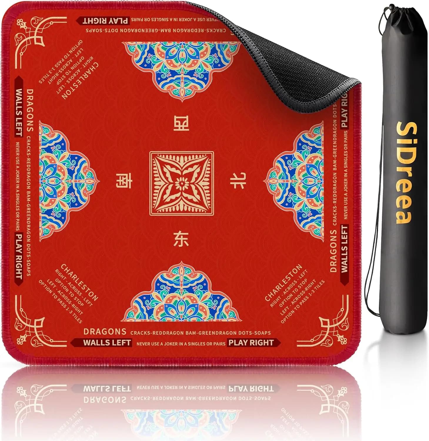 32.4x32.4 Inch Anti-Slip Mahjong Mat for Table, Noise Reduction, Waterproof, Foldable, for Poker, Card, Board Games, Tile Games, Dominoes (Red)