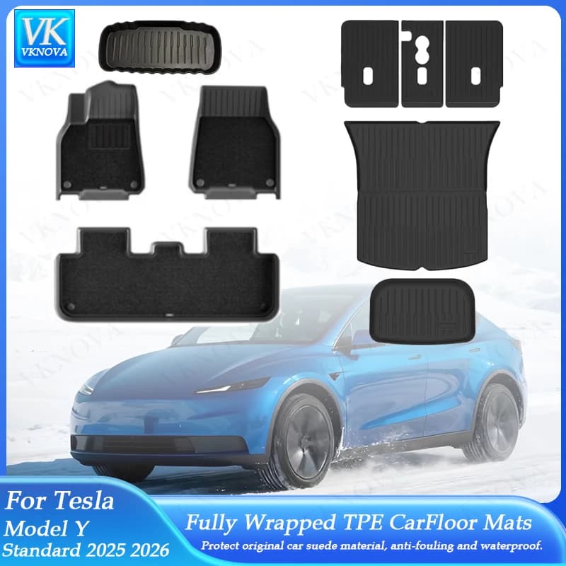 Per Nuova Tesla Model Y Standard 2025 2026+ Tappetini in TPE e Rivestimento Bagagliaio per Tutte le Stagioni, Tappetini per Bagagliaio, Rivestimento Pavimento e Tappetini Schienale Sedili